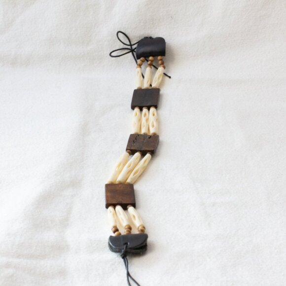 Vgt Native American Hairpipe Tribal Buffalo Bone Choker Necklace Wood & Bead 11" - Picture 7 of 9